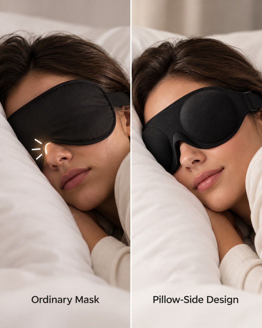 Comparison between an ordinary sleep mask and Pillow-Side design